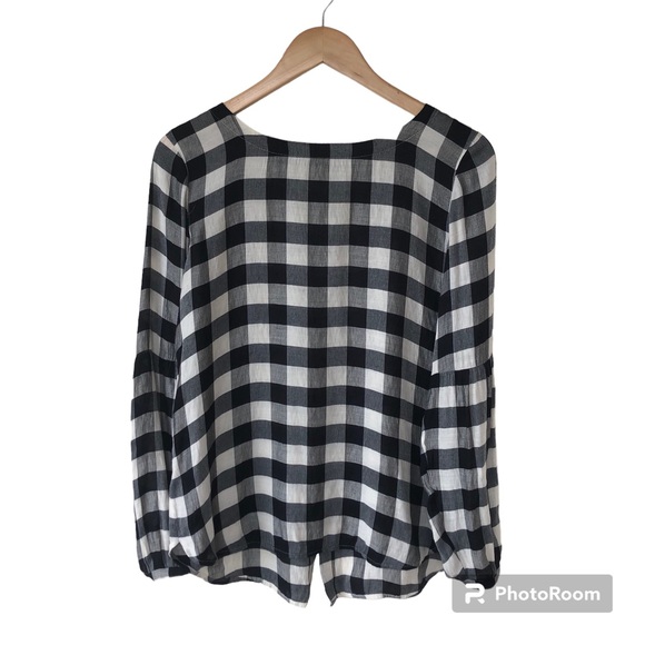 LOFT Black & White Buffalo Check Plaid Long Sleeve Blouse - Picture 1 of 12